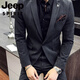 JEEP SPIRIT Korean style suit, handsome and trendy male wedding groomsmen dress host slim suit two-piece suit 109 dotted stripe black three-piece suit = suit + vest + pants S (suitable for 95-105 Jin Jin equals 0.5 kg)