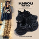 Global niche black trendy dad shoes for women 2025 autumn new hot style versatile casual thick-soled sneakers