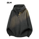GLMGlm American Vintage Henley Collar Hooded Sweater Men's Autumn Loose Sweater Jacket Misty Black Gray L_120-140Jin Jin equals 0.5 kg