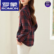 ROMON high-end red plaid cotton shirt women's long-sleeved 2025 spring and autumn shirt color matching top red M Weight 110-125 Jin Jin equals 0.5 kg