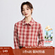 INMAN Hong Kong style retro college style sub-shirt for women 2025 autumn literary and versatile casual long-sleeved layered shirt red plaid S