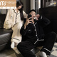 Modal Couple Pajamas Women's Winter Coral Fleece Thickened Cartoon Cute Men's Loose Autumn and Winter Home Clothes Set W1008 Black + White One Set for Men and Women M Women + Men 3XL
