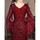 Rindu dress women's banquet evening dress high-end mother temperament slim wine red sequin mother wedding banquet dress noble and young wine red S one size