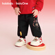 Balabala children's trousers plus velvet for boys and girls spring 2025 new New Year's greetings clothes New Year's loose and comfortable leg warmer black 90001 90
