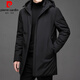 Pierre Cardin mid-length cotton coat men's winter hooded casual thickened warm cotton coat young and middle-aged men's winter cotton-padded jacket trendy black 2XL 185