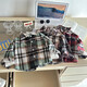 Children's shirt long-sleeved autumn plaid shirt boys retro color matching new cardigan lapel top girls B105 CY100 120 cm