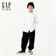 Gap Boys' Spring Embroidered Logo Long-Sleeved Shirt Fitted Children's Top US Version 605359 White 120/64 (6-7 years old)