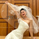 Fan Sheng Yu's veil, white wedding certificate, wedding registration, proposal, fluffy veil, small bow, pearl headdress, photo shoot, forest style princess veil, bow pearl veil - 80cm