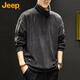 JEEP Jeep sweatshirt men's spring and autumn corduroy thickened warm loose long-sleeved T-shirt zipper men's dark gray XL