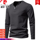 Pierre Cardin 100% cotton long-sleeved T-shirt men's autumn new henley shirt slim fit fake two-piece V-neck casual solid color bottoming shirt dark gray 2XL 140Jin Jin equals 0.5kg -155Jin Jin equals 0.5kg