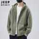 JEEP SPIRIT Jeep Polar Fleece Hooded Jacket Men's Autumn and Winter Cardigan Sweater Jacket Men's Thickened Top Bean Green XL