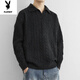 Playboy (PLAYBOY) twist long-sleeved sweater men's autumn and winter lazy style Henry collar American retro knitted versatile POLO shirt men's black M