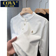 COVA international first-line brand high-end brand embroidered shirt men's long-sleeved spring and autumn Xinjiang long-staple cotton Henry collar bottoming shirt white M