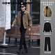 Sound Monkey Khaki Retro Workwear Jacket Men's High-end and Handsome Short Jacket Set Spring and Autumn Mature Style Men's Wear Set Khaki Jacket + Round Neck Sweater Black + Black Suit Pants XL