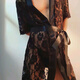 Men's sexy nightgown sexy see-through temptation lace thong gay sexy bathrobe home wear set black nightgown S