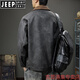 JEEP SPIRIT2025 New Autumn Trendy Brand Loose Leather Jacket Men's American Retro Contrast Color Lapel Motorcycle Pu Leather Jacket Black Gray S Suitable Weight 90-110Jin Jin is equal to 0.5 kg