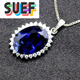 SUEF King Oval Tanzanite Sapphire Necklace Pendant Women's Pendant Clavicle Versatile Colored Stone Does Not Fade White Gold (Main Stone 8x10mm) with Chain 0 Carat