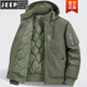 JEEP SPIRIT pure cotton coat men's autumn and winter loose large size workwear thickened American retro hooded jacket cotton jacket for men Khaki M Recommended 100Jin Jin is equal to 0.5kg -115Jin Jin is equal to 0.5kg