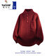 Woodpecker fashionable American retro burgundy Henry collar sweater for men in autumn and winter lazy style inner sweater top burgundy XL