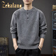 ZEKALANG American trendy brand retro wool blended men's sweater winter new thickened warm Henry collar casual sweater Khaki L _Suitable for 135-150Jin Jin equals 0.5 kg