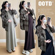 Japan's high-end maternity dress, new large size plaid shirt skirt, autumn and winter suit, high-end wear for pregnant mother, plaid shirt, single piece L