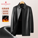 MONTAGUT mid-length velvet lining, warm and windproof, winter PU leather jacket for men, black XL