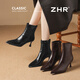 ZHR high heels women's autumn and winter stiletto pointed short boots temperament commuting plus velvet women's boots French ankle boots BQ137A black 37