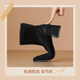 ZHR short boots women's retro thin women's boots winter plus velvet thick high heel suede ankle boots pointed toe elastic boots BL652A black 37