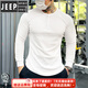 JEEP SPIRIT muscle fitness long-sleeved American Henry shirt bottoming shirt men's tough guy Henry collar T-shirt slim sports casual white (XL