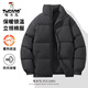 Woodpecker Winter Down Cotton Jacket Men's Trendy Brand Stand Collar Bread Jacket Plus Velvet Thickened White Velvet Men's Disposable Jacket Stand Collar Black #Solid Color L