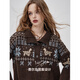 Fairy Pocket Polo Collar Fair Isle Cardigan Sweater Women's 2025 Autumn and Winter New Retro Lazy High-Quality Fair Isle Coffee Color M