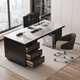 Verdainton Italian light luxury style computer desk bedroom student study table new home slate desk study office writing desk black feet + black cabinet + Chanel glossy 160*60*75 single table with desktop power strip + threading hole + host position