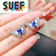 SUEF Tanzanite butterfly mother-of-pearl ring pendant clavicle chain earring set 925 silver gold-plated fashion tanzanite ring color