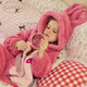 Gukoo Children's Pajamas Winter Coral Velvet Warm New Cute Bunny Girls Hooded Homewear Jumpsuit D Jumpsuit 110cm