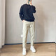 Light mature business casual henley collar bottoming sweater men's long-sleeved spring and autumn half-buttoned round neck solid color sweater white M