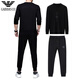 AX Armani Sports Suit Spring Men's Trendy Casual Two-piece Set Youth Mercerized Cotton Round Neck Long Sleeve Trendy Black 9320 M 165