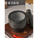 Stone mortar, stone garlic pounder, grinding jar, masher, medicine jar, garlic mortar, black granite cylinder type, diameter 15 cm, height 12 cm, stone mortar splash-proof cover