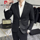 Pierre Cardin winter thick gray woolen suit jacket men's high-end herringbone slim fit Korean suit two-piece gray single suit XL suitable for 125-140Jin Jin equals about 0.5 kg