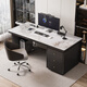 Verdainton Italian light luxury style computer desk bedroom student study table new home slate desk study office writing desk black feet + black cabinet + Chanel glossy 160*60*75 single table with desktop power strip + threading hole + host position