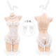 Universal sexy lace bunny girl open-fit tight pajamas tempting crotchless lace exposed breast uniform set red bunny ears + neck ring + bracelets * 2 + jumpsuit M size