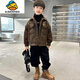 G.DUCKKIDS boys' leather jacket autumn and winter new style velvet thickened winter 2025 children's splicing thickened medium and large children's jacket coffee color 140 cm