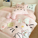 MUJI winter milk velvet appliqué embroidered four-piece set thickened double-sided velvet sheet quilt cover fitted sheet home dormitory warm kit cute cat-pink Class A baby velvet 1.8m bed sheet style four-piece set-quilt cover 200*230cm