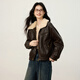 Shangjing Retro PU Leather Jacket Women's 2025 Winter New Style Velvet Thickened Warm Motorcycle Jacket Fur Collar Short Jacket Brown M