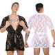 Men's sexy nightgown sexy see-through temptation lace thong gay sexy bathrobe home wear set black nightgown S