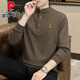 Pierre Cardin Henry Collar Sweatshirt Men's Stand Collar Spring Autumn Winter 2025 New Trendy Men's Bottoming Shirt Top Velvet Thick Long Sleeves WY2288 Lunar Eclipse Brown Velvet XL Recommended Weight 135-155Jin Jin is equal to 0.5 kg