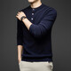 BESNOS Light Luxury Pure Cashmere Sweater Men's Thickened Winter Henley Neck Sweater Round Neck Casual Warm Knitted Bottoming Shirt Navy Blue XL (180)