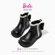 Barbie Girls' Boots Winter Children's Short Boots Snow Boots Plush Small Leather Shoes Princess Shoes Martin Boots DA7023 Black 30