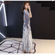 Meianjia evening dress women's new banquet noble and elegant long fishtail temperament celebrity sexy host slim golden L