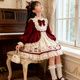 Kafanli (KafanIi) Girls Lolita Princess Dress 25 New Children's Birthday Dress Western Style Baby Girl Dress Autumn and Winter Burgundy 265 Velvet No Accessories 130 cm
