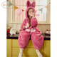 Gukoo Children's Pajamas Winter Coral Velvet Warm New Cute Bunny Girls Hooded Homewear Jumpsuit D Jumpsuit 110cm